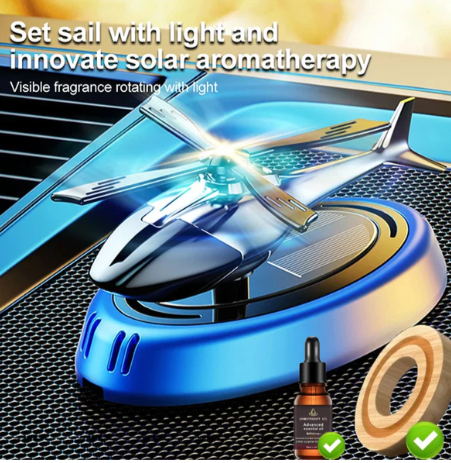 Solar Powered Rotation Helicopter Solar Aromatherapy Car Air Freshener Alloy+ABS Wooden Fragrance Auto Aroma Diffuser